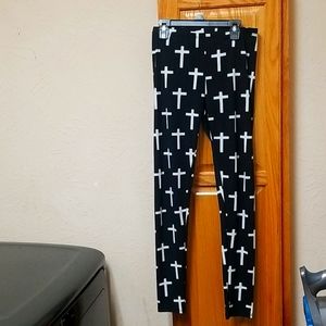 Black Leggings W/ White crosses